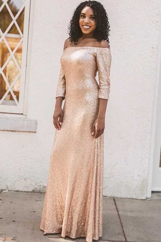 Rose Gold Sequin Blush Sequin Bridesmaid Dresses Elegant Off ...