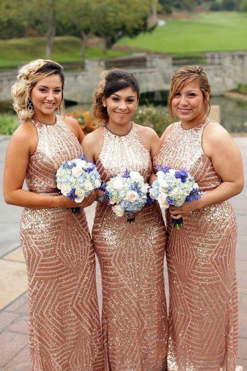 Rose Gold Sequin Bridesmaid Dresses Cheap Plus Size Bridesmaid ...