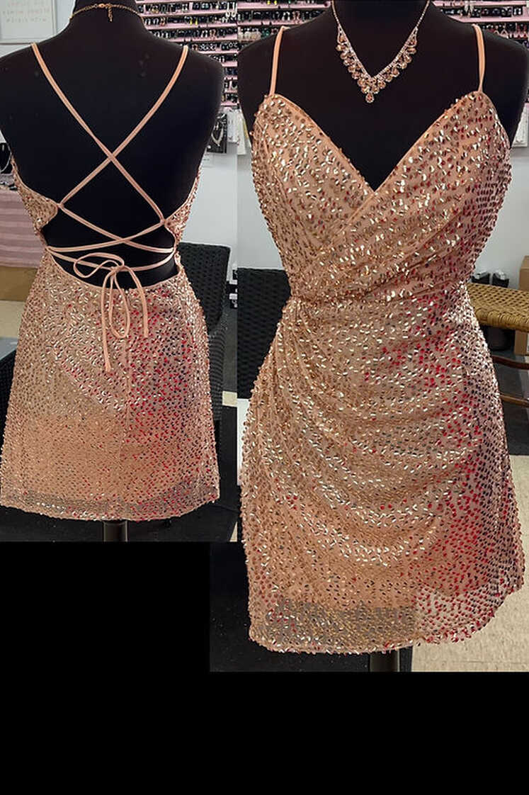 Rose Gold Short Formal Dress &amp; Homecoming Dress | Prom &amp; Bridal Glam