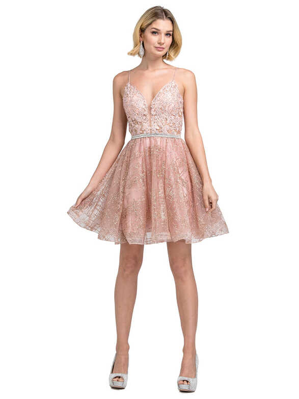 Rose Gold Short Homecoming Dress - Prom-Avenue