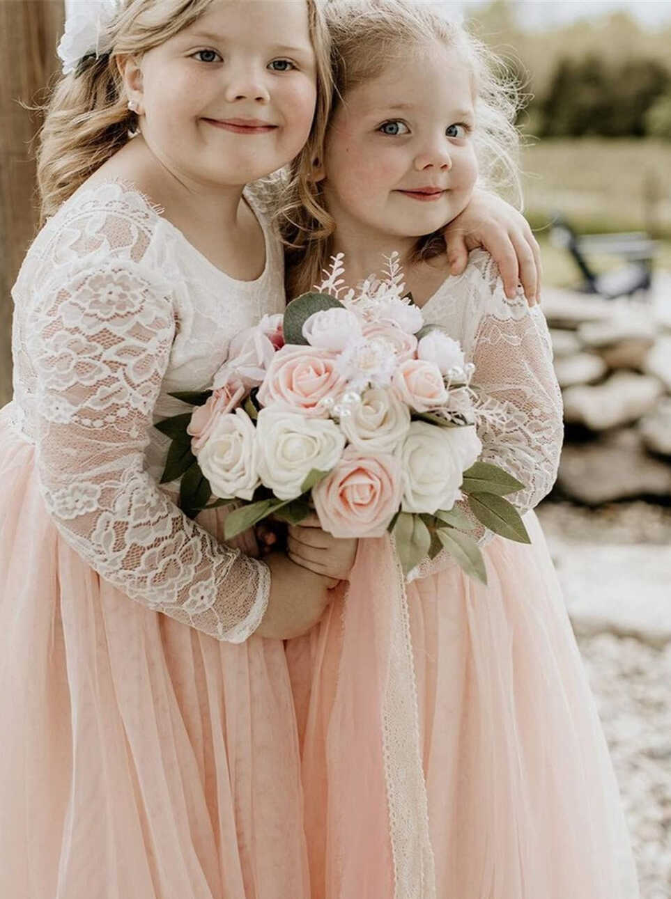 Rose Lace Flower Girl Dress in Blush Pink – 2BUNNIES