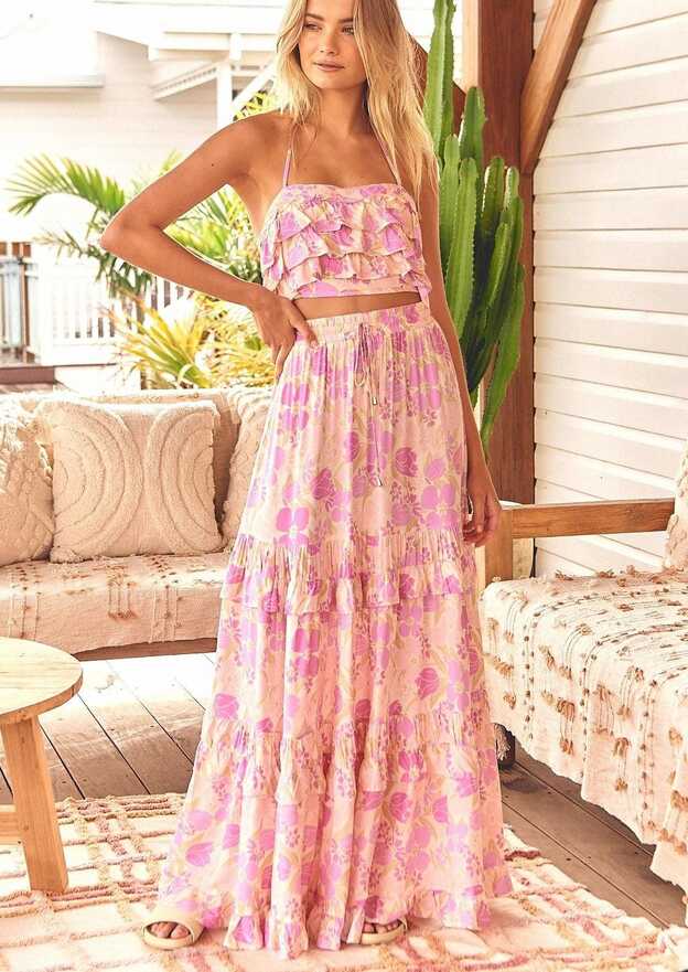 Rose Petal Print Top and Maxi Skirt Set – OutDazl