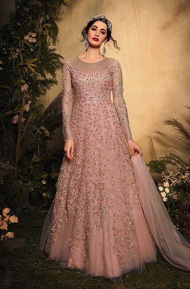 Rose Pink Designer Heavy Embroidered Bridal Anarkali Gown ...