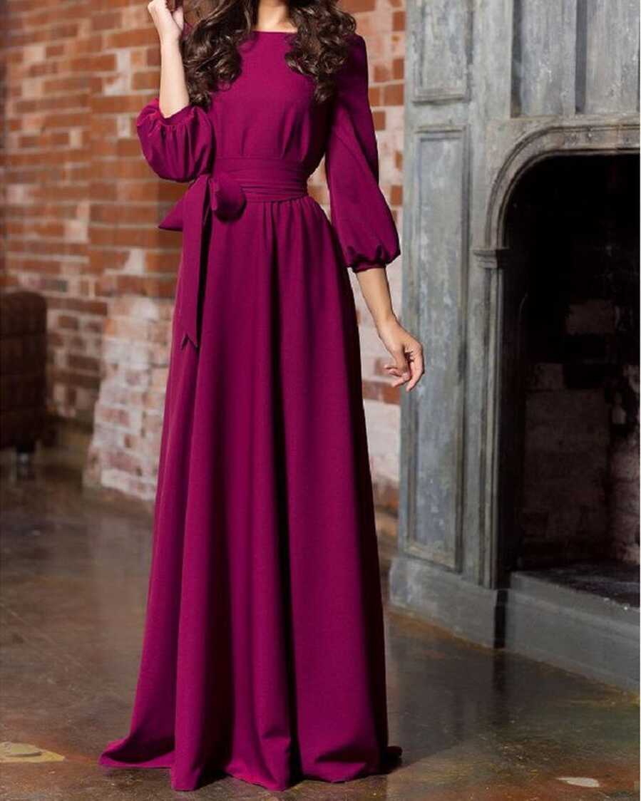 Round Neck Casual Long Dress Beautiful Retro Three Seasons Sleeve ...