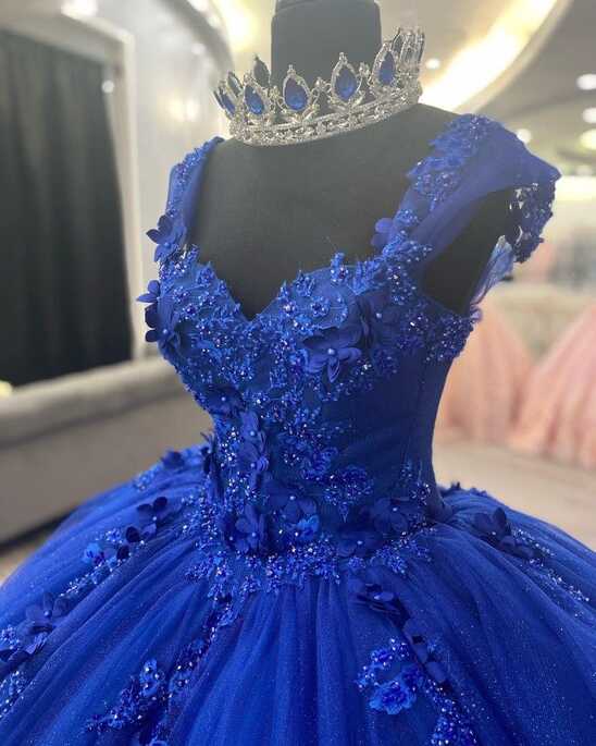 Royal Blue Appliques Tulle Ball Gown,Sweet 16 Dress,Princess Dress ...