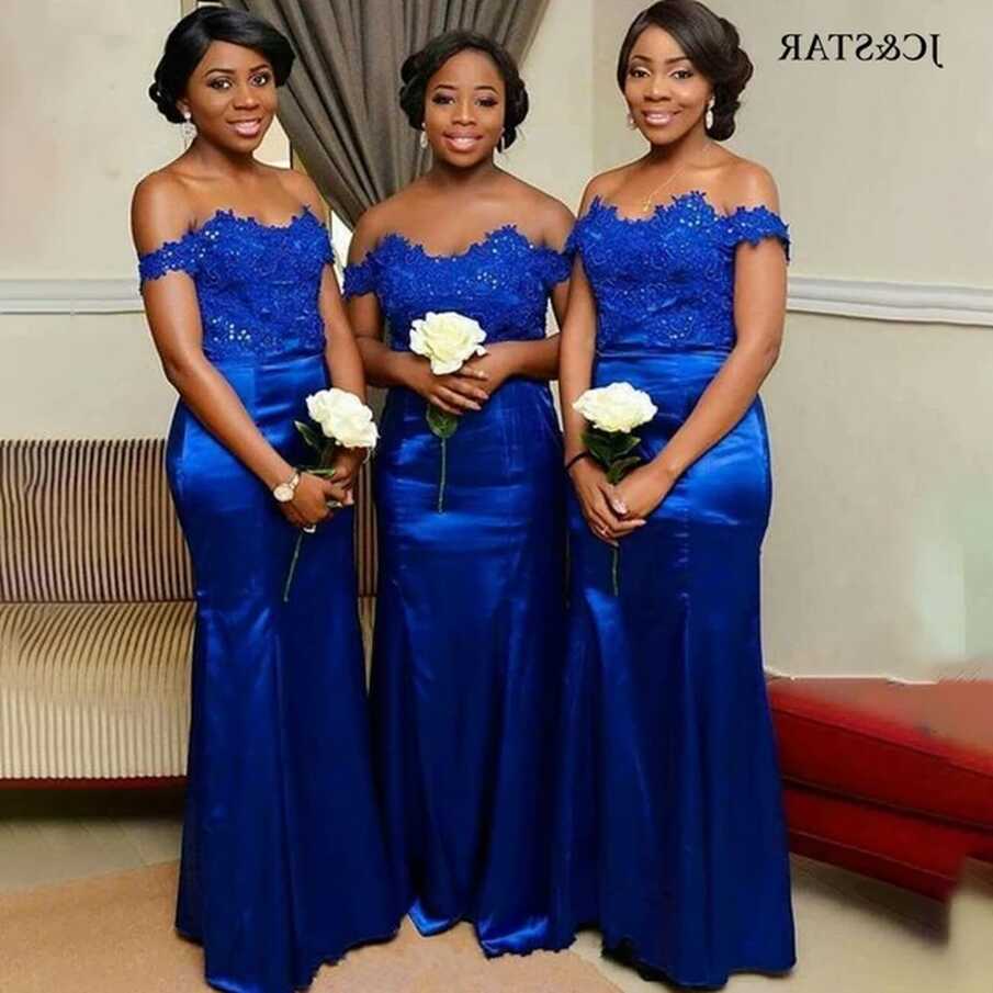 Royal Blue Bridesmaid Dresses With Sleeves Off The Shoulders Lace ...