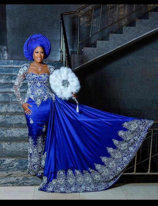 Royal Blue Classy Fabric, Beaded Bridal George Fabric for Nigeria ...