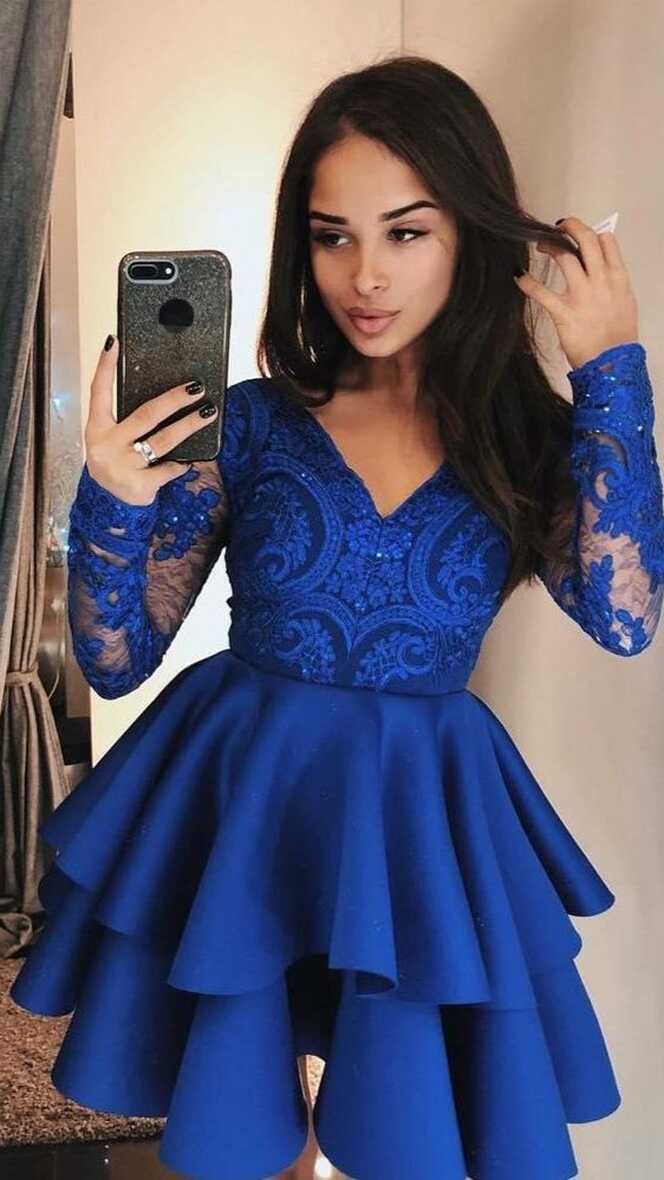 Royal Blue Homecoming Dress Long Sleeves, Short Prom Dress ...