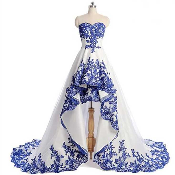 Royal Blue Lace Applique High Low Embroidered Wedding Dress ...