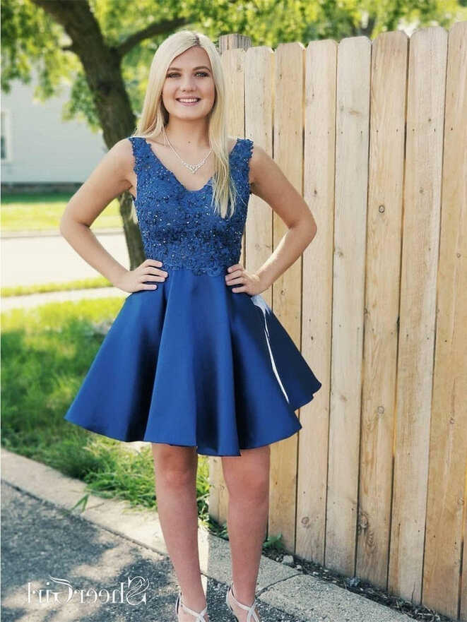 Royal Blue Lace Applique Homecoming Dresses Backless Short Prom ...