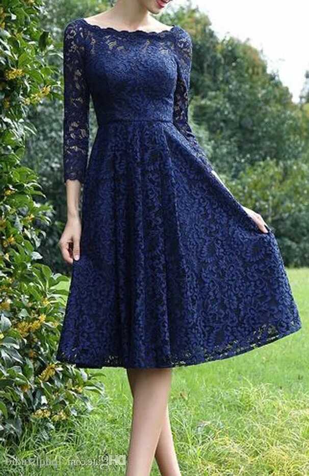 Royal Blue Lace Knee Length Bridesmaid Dresses With Bateau ...