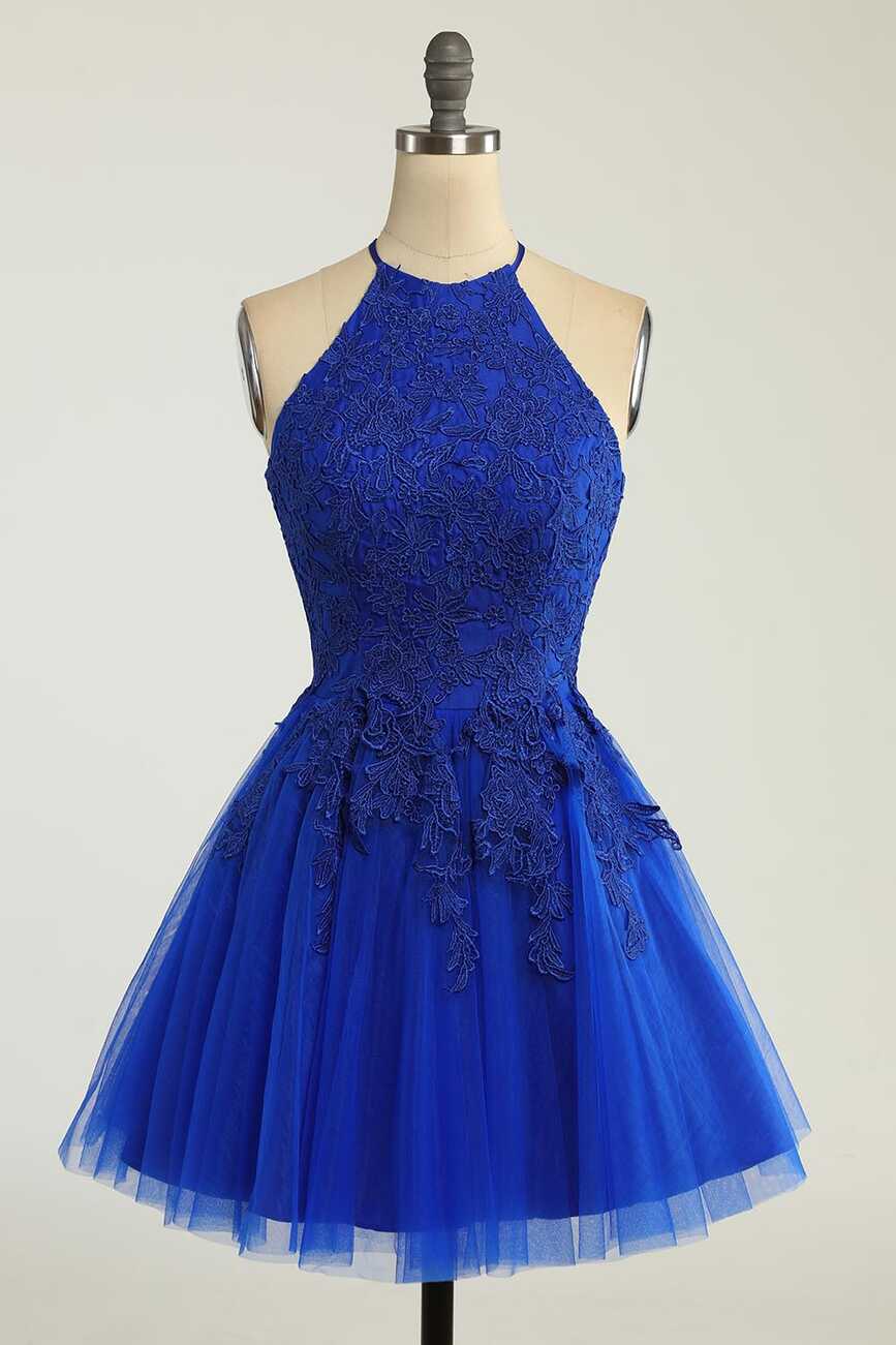 Royal Blue Lace Short Cocktail Semi Formal Prom Dress EN5707