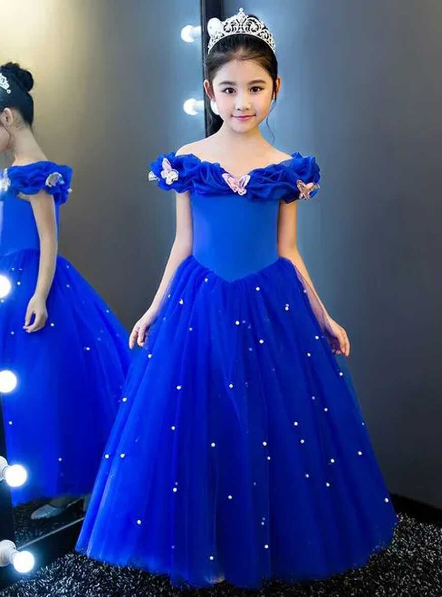 Royal Blue Off Shoulder Cinderella Butterfly Pageant Dress With ...