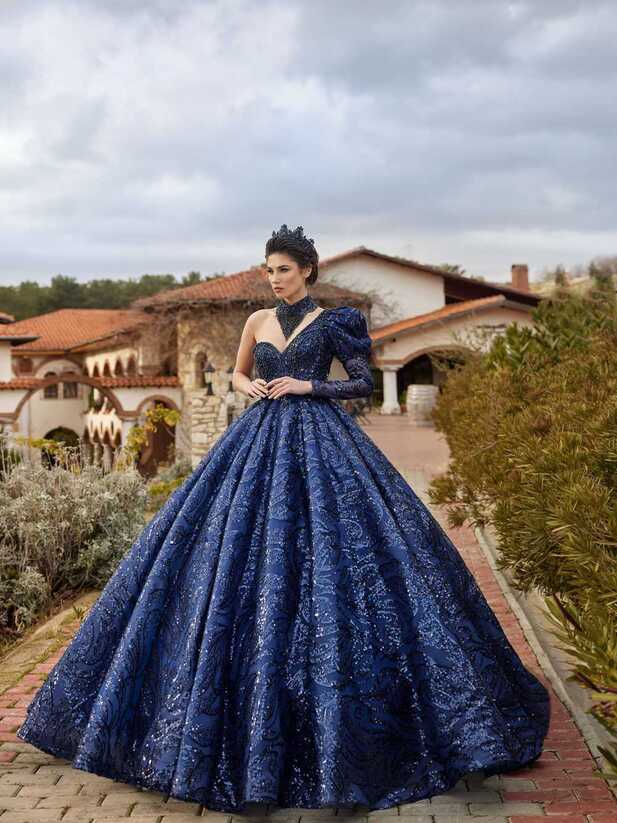 Royal Blue One Shoulder Sequin Princess Ball Gown Dress – Sultan Dress