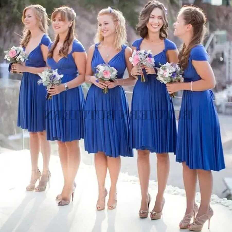 Royal Blue Plus Size Short Bridesmaid Dresses Ruched Knee Length ...