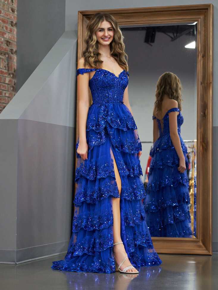 Royal Blue Princess A Line Off the Shoulder Corset Prom Dress with ...