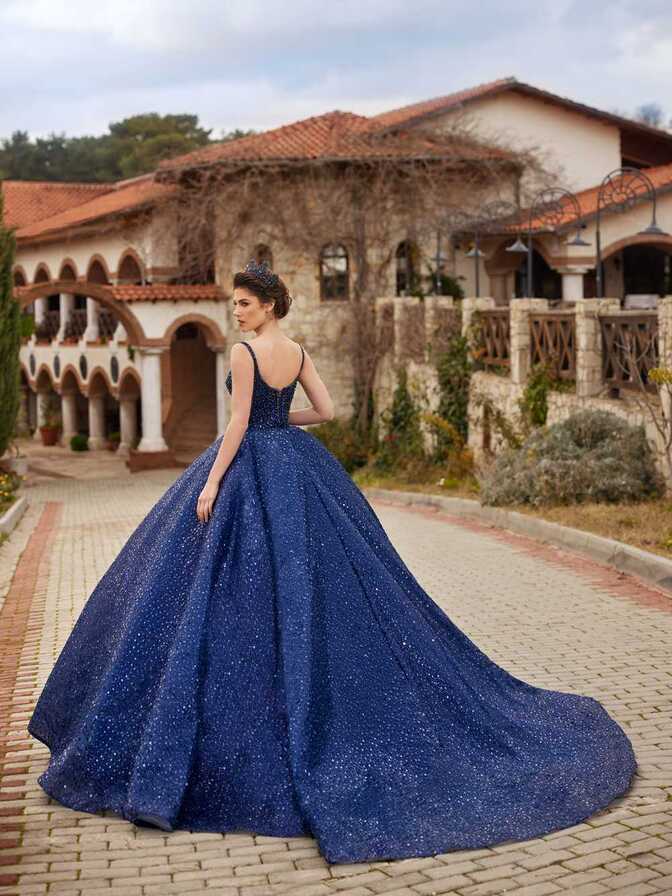 Royal Blue Princess Train Wedding Bridal Sequined Ball Gown ...