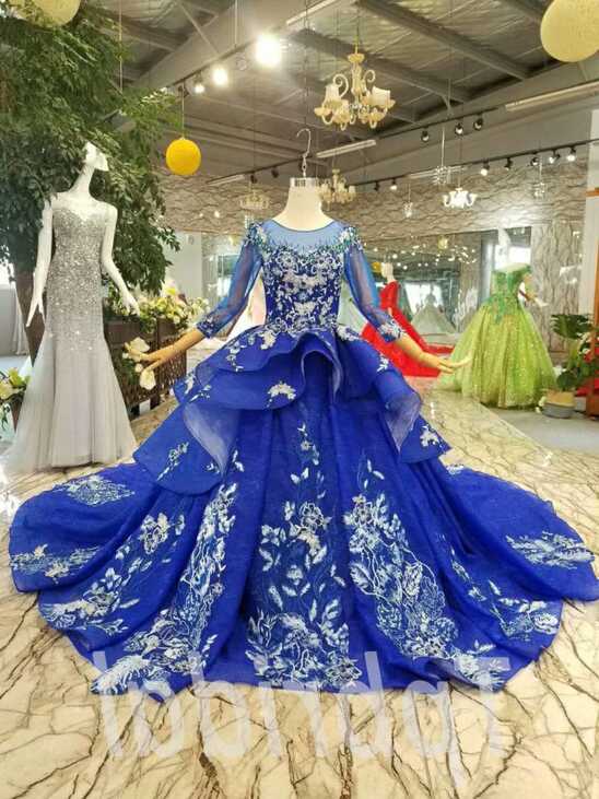 Royal Blue Prom Dress Haute Couture Long Sleeve Wedding Dress