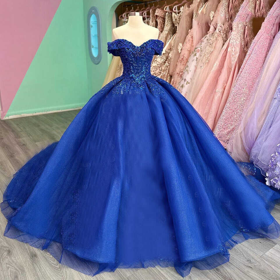 Royal Blue Quinceanera Dresses Sweetheart Sequin Beaded Sweet 15 ...