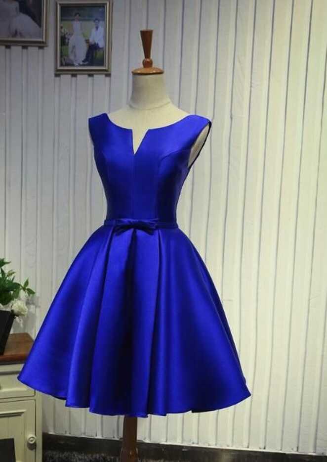 Royal Blue Satin Knee Length Homecoming Dress, Beautiful Party ...