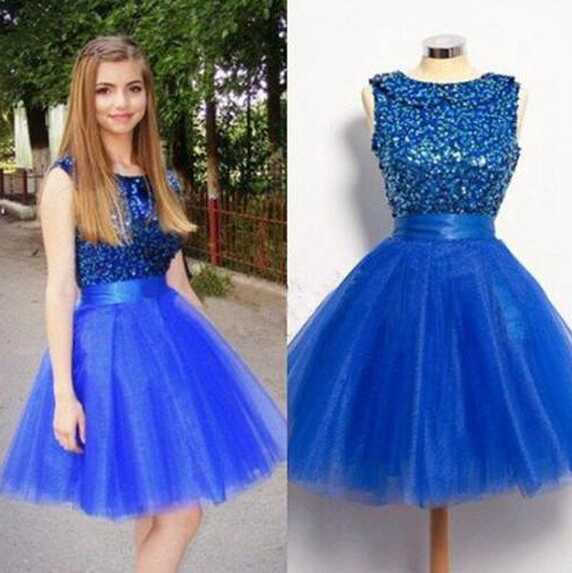 Royal Blue Short A-Line Shinny Prom Dresses, Homecoming Dress For ...