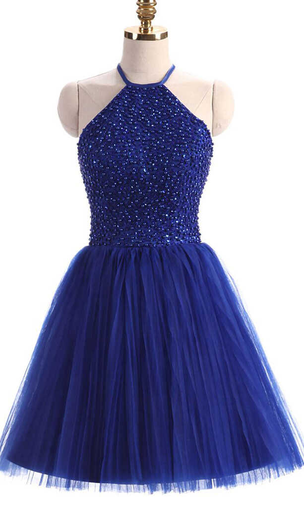 Royal Blue Short Beaded 8th Grade Prom Dresses with Keyhole Back ...