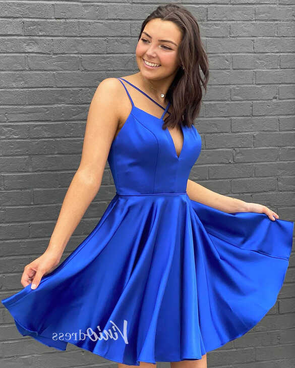 Royal Blue Short Prom Dress Satin Homecoming Dresses Spaghetti ...