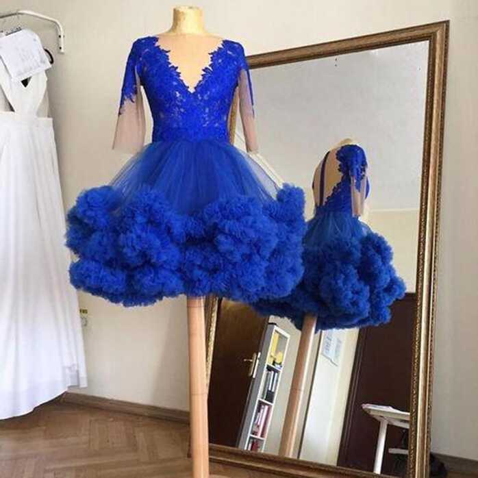 Royal Blue Short Prom Homecoming Dresses With Long Sleeve 2021 ...