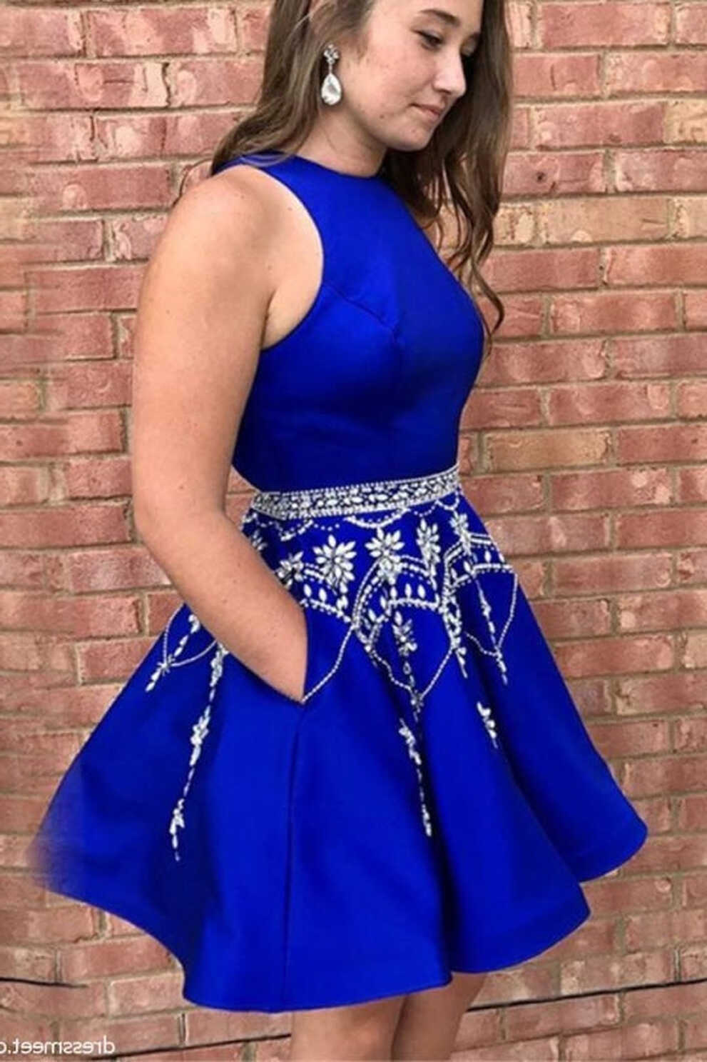 Royal Blue Simple Cute Short Prom Dresses 2021 - Bridelily