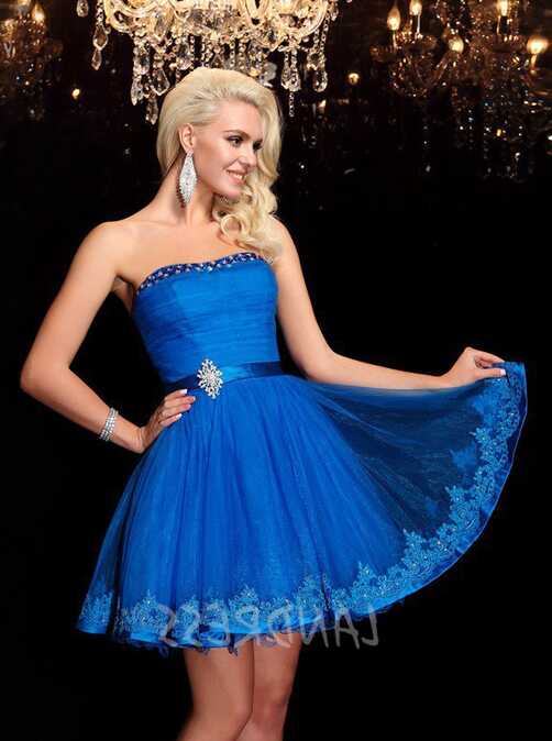 Royal Blue Strapless Sweet 16 Dress,Ruched Short Cocktail Dress ...