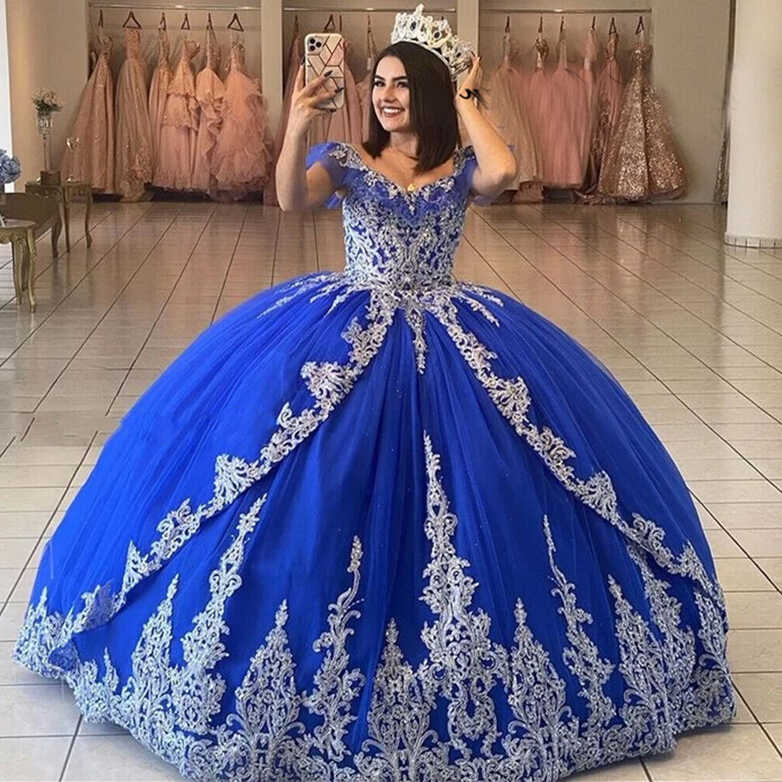 Royal Blue Sweet 15 Quinceanera Dresses Applique Off The Shoulder ...