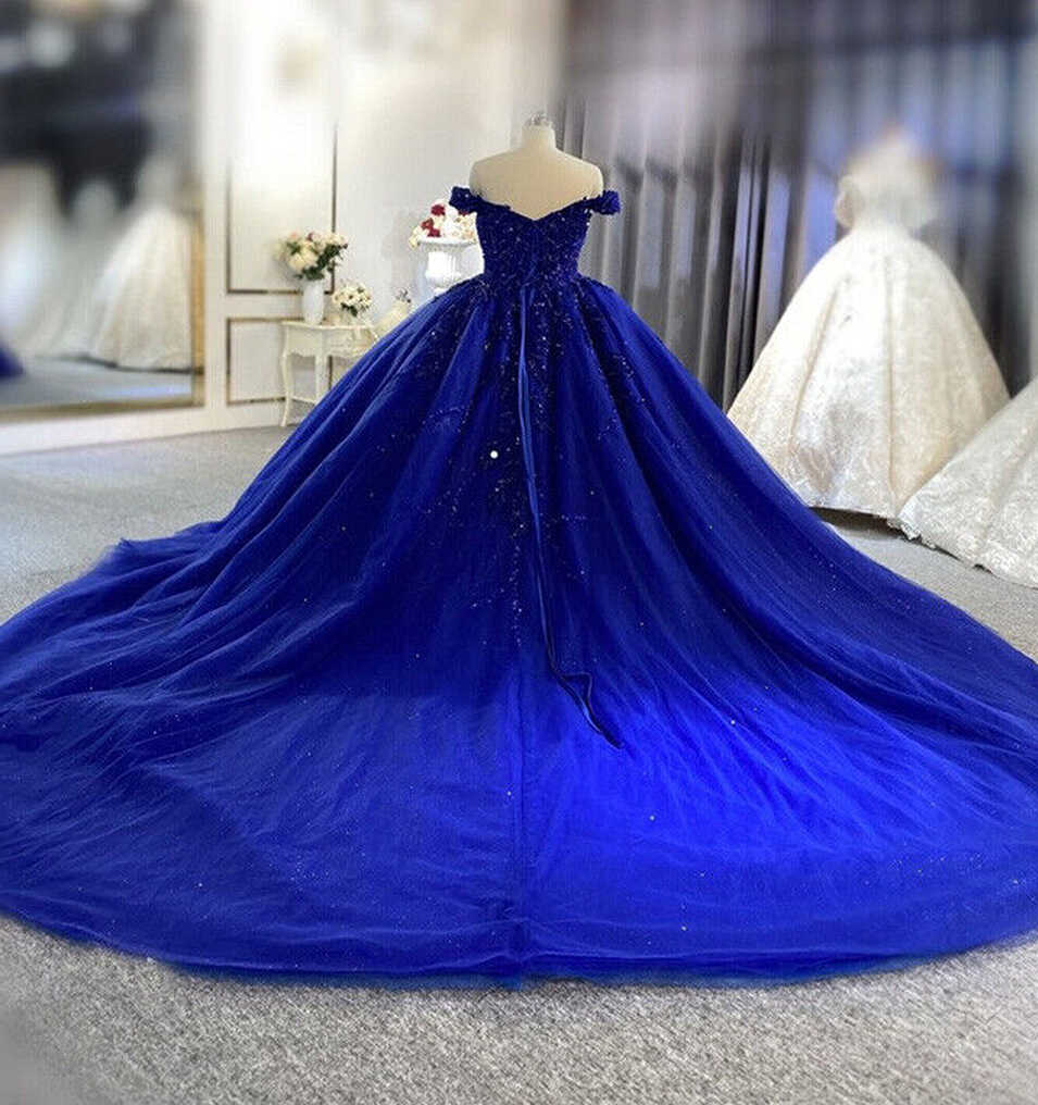 Royal Blue Sweet 16 Quinceanera Dresses Beaded Off Shoulder Prom ...