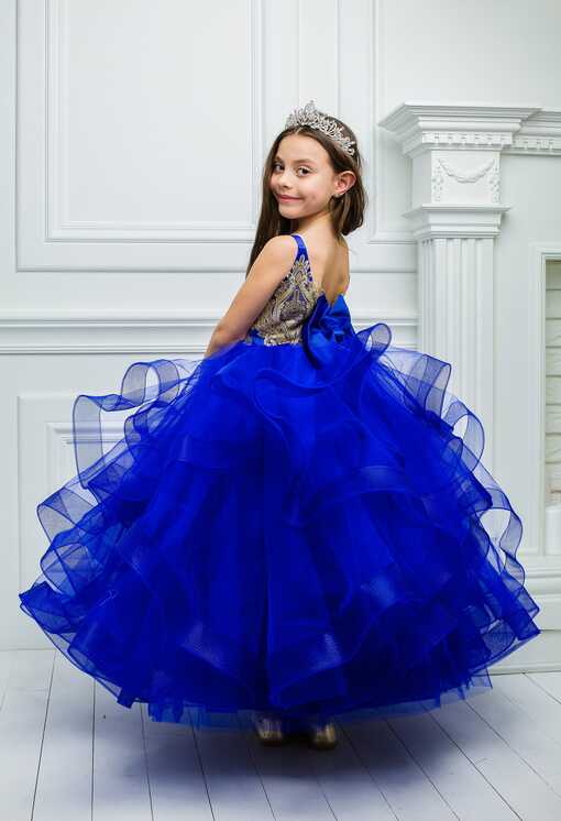 Royal Blue Tulle Flower Girl Dress With Gold Lace Ready to Ship ...