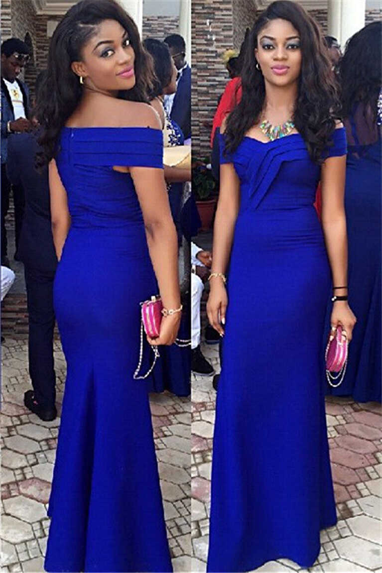 Royal Blue Wedding Guest Dress Sheath Off Shoulder New Arrival ...