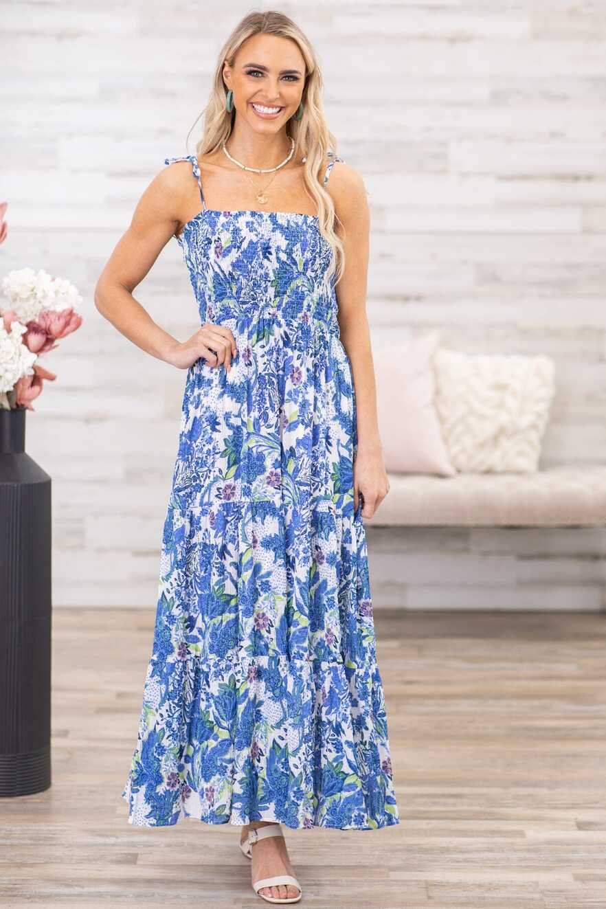 Royal Blue and Kelly Green Floral Maxi Dress · Filly Flair