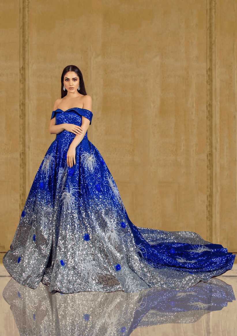 Royal Blue and Silver Shimmer Designer Show-stopper Gown ...