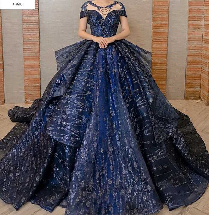 Royal Blue/navy Sparkly Beaded Lace Ball Gown Wedding/prom Dress ...