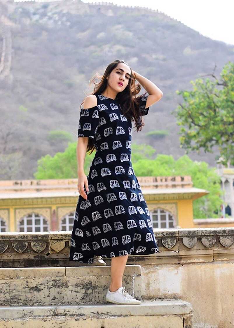 Royal Export Women&#39;s Black Printed Cotton Dress