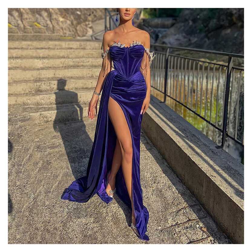 Royal Purple Evening Dresses Off Shoulder Beadings Mermaid Formal ...