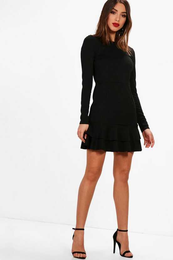 Ruffle Hem Long Sleeve Dress | boohoo NZ