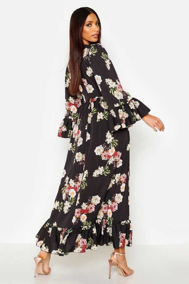 Ruffle Hem and Sleeve Maxi Dress