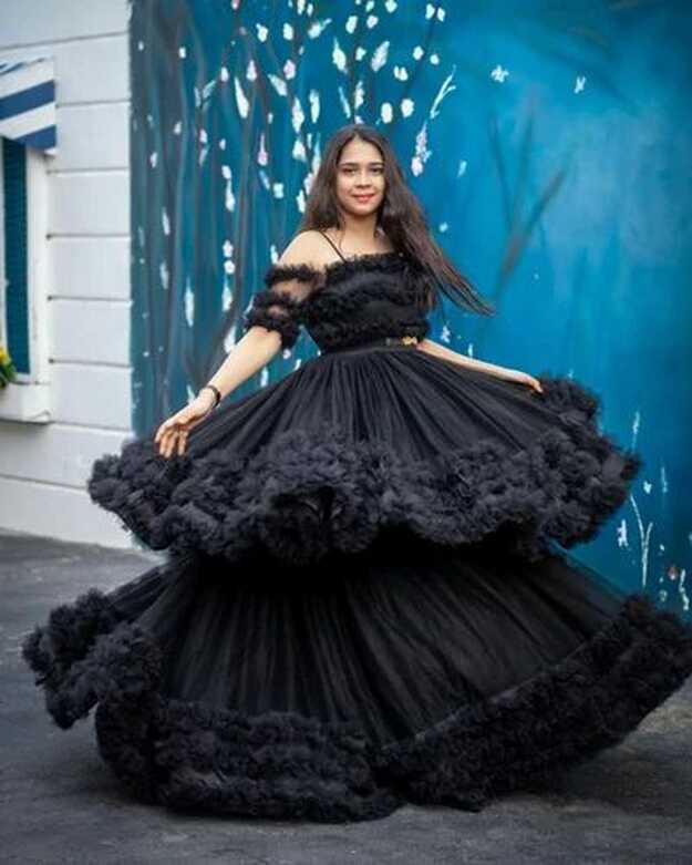 Ruffle Net Black Pre wedding Dress, Off-shoulder at Rs 8000/piece ...