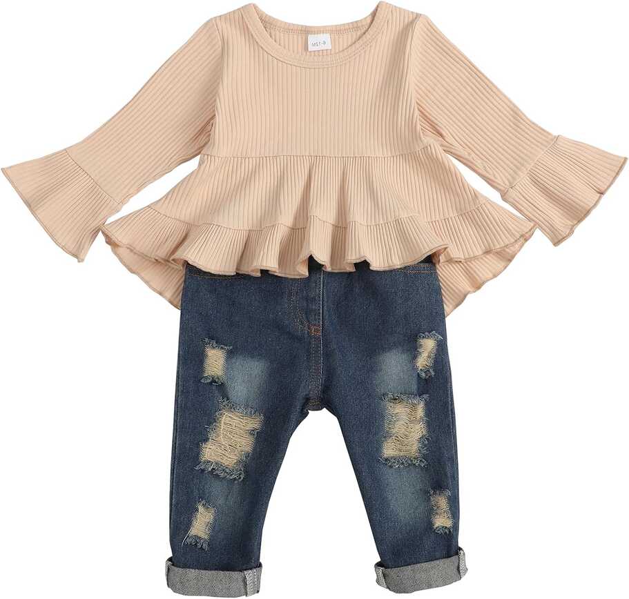 Ruffle Shirt and Denim Pants Set for Baby and Toddler Girls