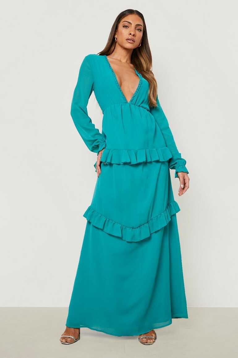 Ruffle Tiered Long Sleeve Maxi Dress | boohoo NO