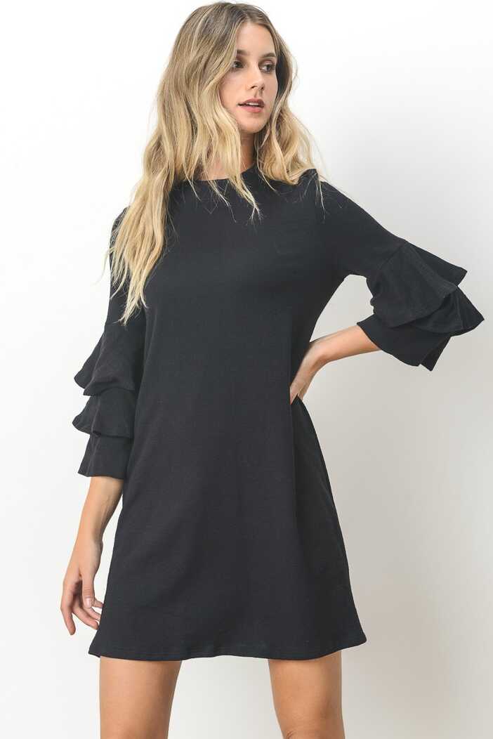 Ruffled Sleeve Black Dress — Lovely Daye