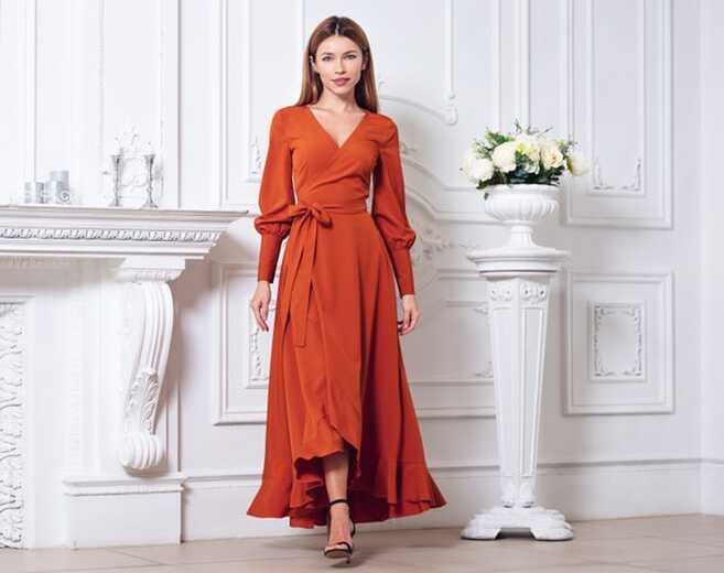 Rust Orange Long Wrap Dress, Bridesmaid Dress, Cocktail Dress ...