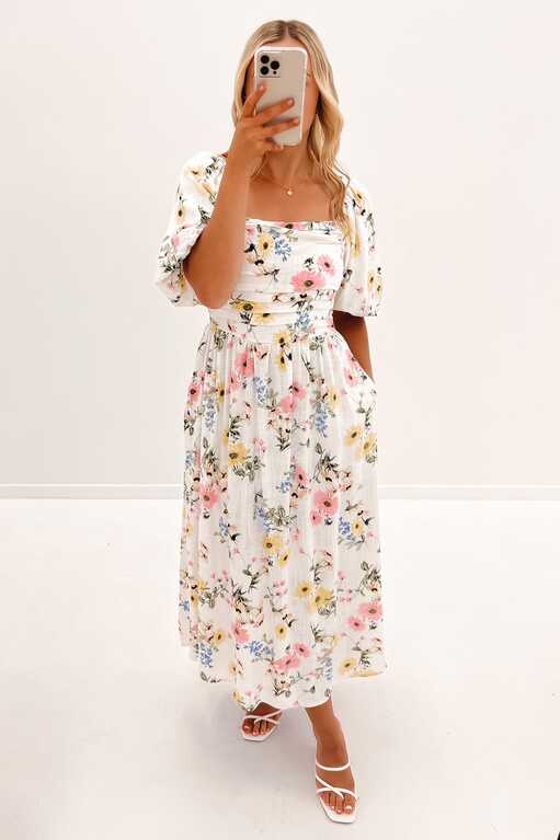 Ryder Midi Dress White Floral - Jean Jail