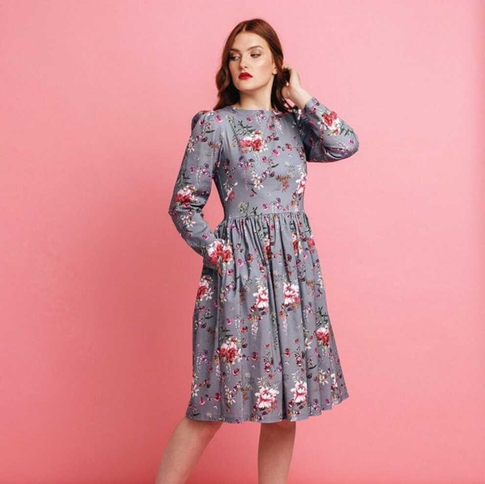 SALE / Floral Knee-length Dress MEADOW / Long Sleeve Cocktail ...