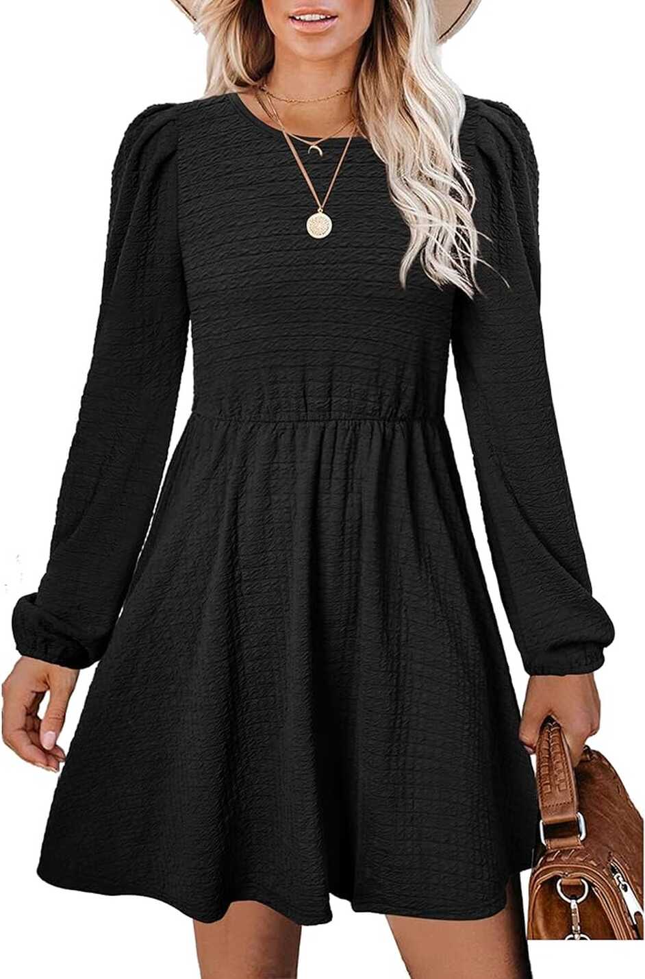 SAMPEEL Black Long Sleeve Dress for Women Knee Length Fall Work ...