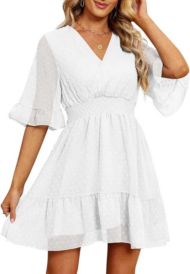 SAMPEEL White Dress Women Sexy Short Sleeve Birthday Dresses for ...